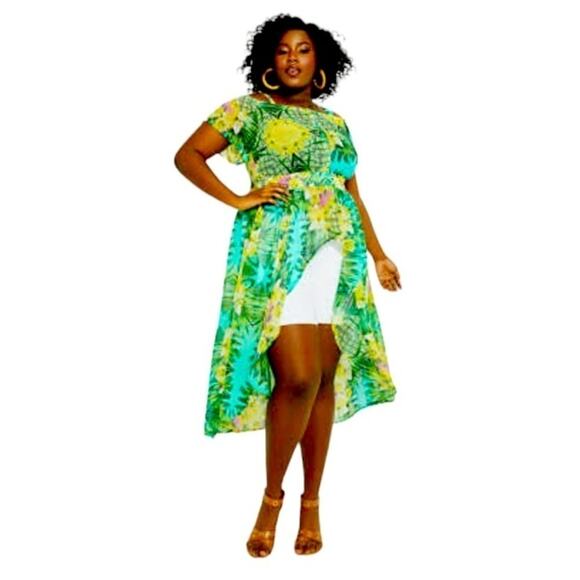 Tropical High low Cold Shoulder Blouse size 14/16 I - Picture 1 of 5